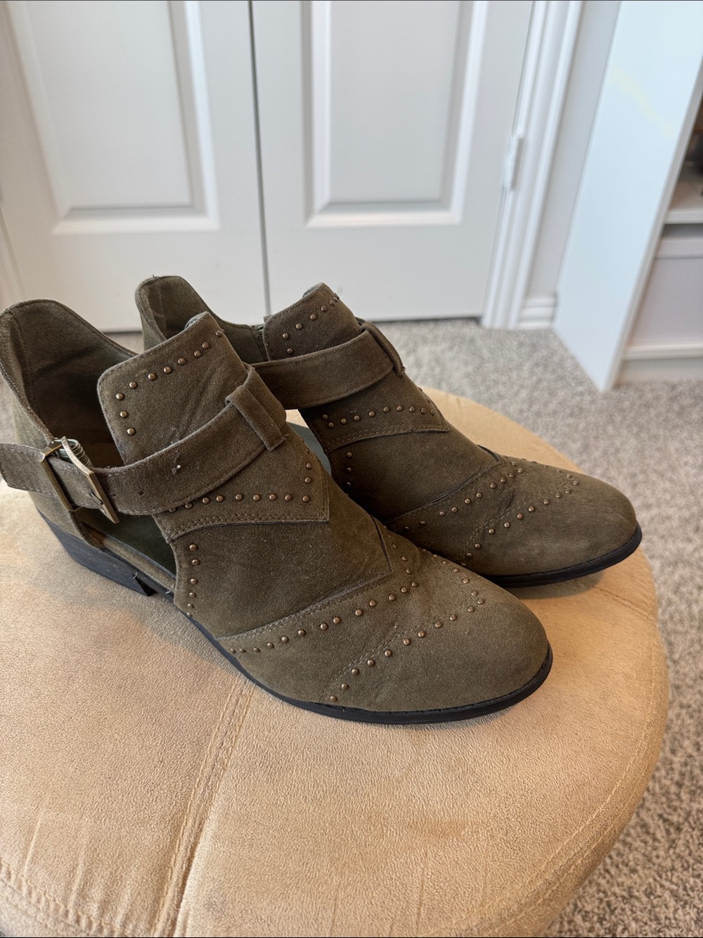 Rue21 Olive Suede Studded Cutout Ankle Booties